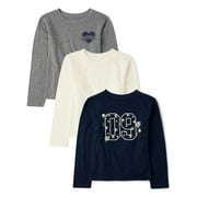 The Children's Place Girls Long Sleeve Printed Tee, 3-Pack, Sizes XS-XXL